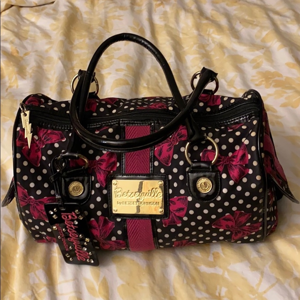 Betseyville Polka-Dot and Pink Bow Handbag